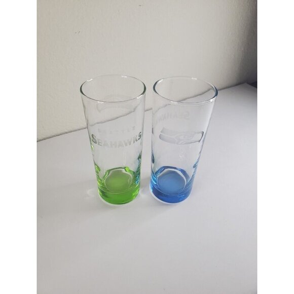 Seattle Seahawks Glasses Set Of 2 Highball Collins 6 In Logo Etched Blue‎ Green - Picture 3 of 10